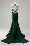 Sparkly Dark Green Mermaid Halter Corset Sequin Formal Dress