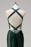 Sparkly Dark Green Mermaid Halter Corset Sequin Formal Dress