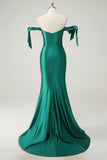 Dark Green Mermaid Off The Shoulder Sequin Formal Dress with Slit