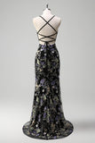 Sparkly Light Green Mermaid Spaghetti Straps Sequins Long Prom Dress with Appliques