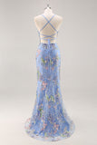 Sparkly Light Green Mermaid Spaghetti Straps Sequins Long Prom Dress with Appliques