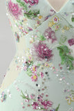 Sparkly Light Green Mermaid Spaghetti Straps Sequins Long Prom Dress with Appliques