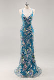 Sparkly Light Green Mermaid Spaghetti Straps Sequins Long Prom Dress with Appliques
