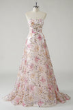 Sparkly Pink Strapless A-Line Sequin Long Plus Size Prom Dress