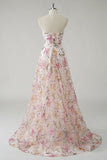Sparkly Pink Strapless A-Line Sequin Long Plus Size Prom Dress