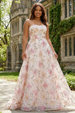 Sparkly Pink Strapless A-Line Sequin Long Plus Size Prom Dress