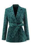 Dark Green 2 Piece 3D Flowers Women's Formal Suits with Belt