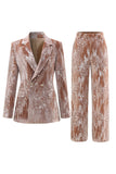 Sparkly Dusty Rose Velvet Notched Lapel Sequins 2 Pieces Women Suits