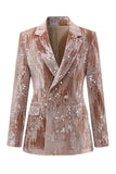 Sparkly Dusty Rose Velvet Notched Lapel Sequins 2 Pieces Women Suits