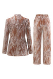 Sparkly Dusty Rose Velvet Notched Lapel Sequins 2 Pieces Women Suits