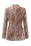 Sparkly Dusty Rose Velvet Notched Lapel Sequins 2 Pieces Women Suits