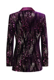 Sparkly Purple Shawl Lapel Sequins Women Formal Blazer