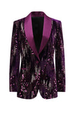 Sparkly Purple Shawl Lapel Sequins Women Formal Blazer