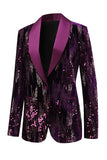 Sparkly Purple Shawl Lapel Sequins Women Formal Blazer