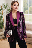 Sparkly Purple Shawl Lapel Sequins Women Formal Blazer