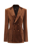 Coffee Dots Velvet Peak Lapel Women Double Breasted Blazer