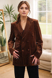 Coffee Dots Velvet Peak Lapel Women Double Breasted Blazer