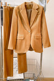 Camel Velvet 2 Pieces Notched Lapel Women's Suits