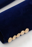 Navy Velvet Shawl Lapel Double Breasted Women's Blazer