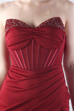 Sparkly Burgundy Beaded Corset Long Formal Dress with Slit