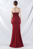 Sparkly Burgundy Beaded Corset Long Formal Dress with Slit