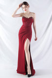 Sparkly Burgundy Beaded Corset Long Formal Dress with Slit