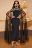 Glitter Black Beading Mermaid Long Formal Dress