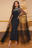 Glitter Black Beading Mermaid Long Formal Dress