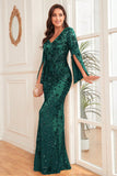 Glitter Champagne Mermaid V Neck Long Formal Dress