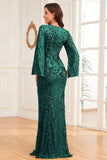 Glitter Champagne Mermaid V Neck Long Formal Dress