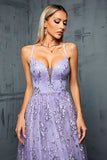 Light Purple A Line Spaghetti Straps Tulle Formal Dress