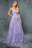 Light Purple A Line Spaghetti Straps Tulle Formal Dress