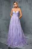 Light Purple A Line Spaghetti Straps Tulle Formal Dress