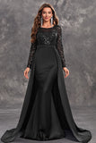 Glitter Black A Line Round Neck Formal Dress with Sequins