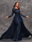 Glitter Black A Line Round Neck Formal Dress with Sequins