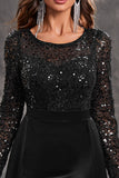 Glitter Black A Line Round Neck Formal Dress with Sequins