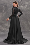 Glitter Black A Line Round Neck Formal Dress with Sequins