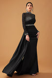 Black Sparkly A Line Halter Long Formal Dress with Beading