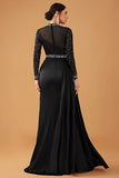 Black Sparkly A Line Halter Long Formal Dress with Beading