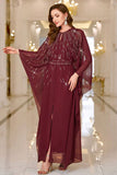 Sparkly Burgundy A Line Round Neck Long Sleeves Formal Dress