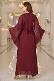 Sparkly Burgundy A Line Round Neck Long Sleeves Formal Dress