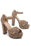 Leopard Print Platform Heeled Sandals Chunky Pump Wedding Party Bridal Dress Shoes