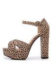 Leopard Print Platform Heeled Sandals Chunky Pump Wedding Party Bridal Dress Shoes