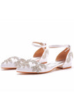 White Pointed Toe Bridal Shoes with Beading