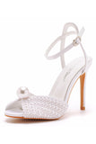 Champagne Open Toe Stiletto with Pearl