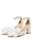 White Bow Pointed Side Hollow High Heels