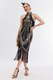 Champagne Halter 1920s Dress with Sequins