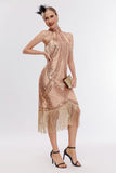 Champagne Halter 1920s Dress with Sequins