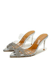 Silver Rhinestone Transparent Strap Stiletto High Heels Sandals