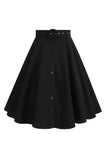 Black Button Front A Line Casual Midi Skirt